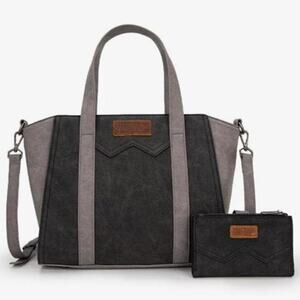 NWT Wrangler W Stitch Color Block Western Tote Bag Set - Black